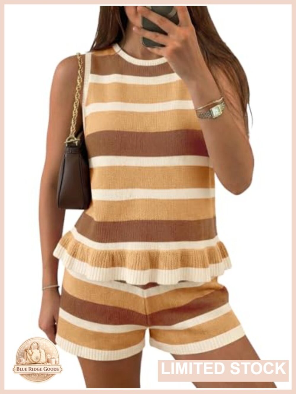 Women's 2 Piece Knit Short Set Sleeveless Ruffle Tank Top Casual Summer